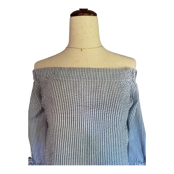 Aqua Top Women XS Striped Off the Shoulder Long Sleeve with Bell Sleeve‎ and Bow - Picture 3 of 12